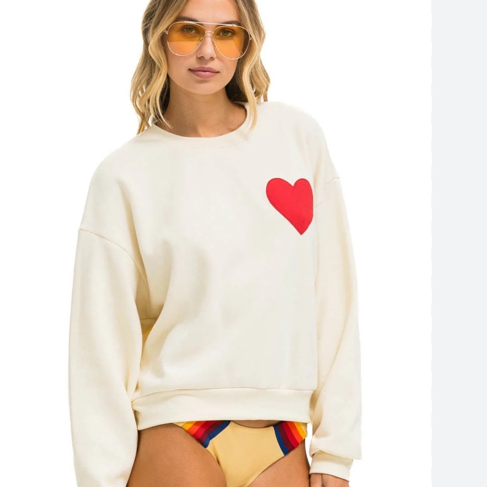 Aviator nation heart stitch relaxed crew sweatshirt vintage white